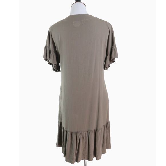 Michael Stars XS Ruffled Lace-up Mini Dress Short Sleeve Camo Green - Picture 5 of 11